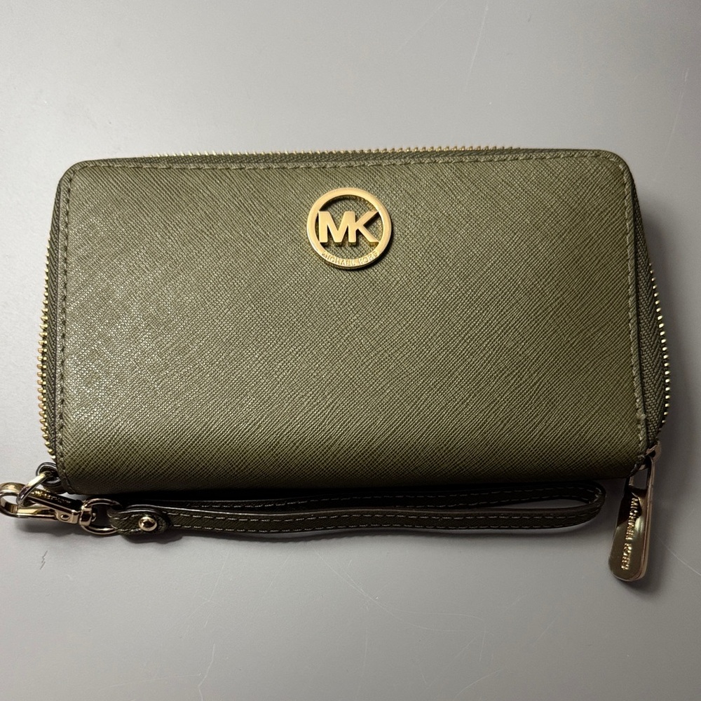 Michael Kors Sage Green Wristlet with Gold Details